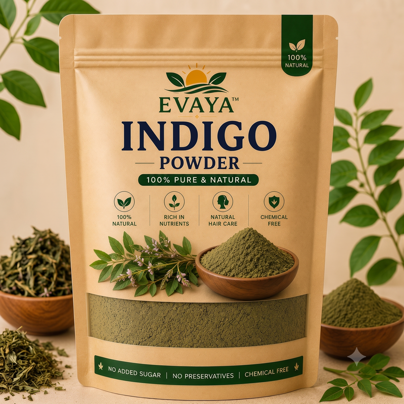 Evaya Pure Organic Indigo Leaf Powder – Chemical Free Plant-Based Hair Dye