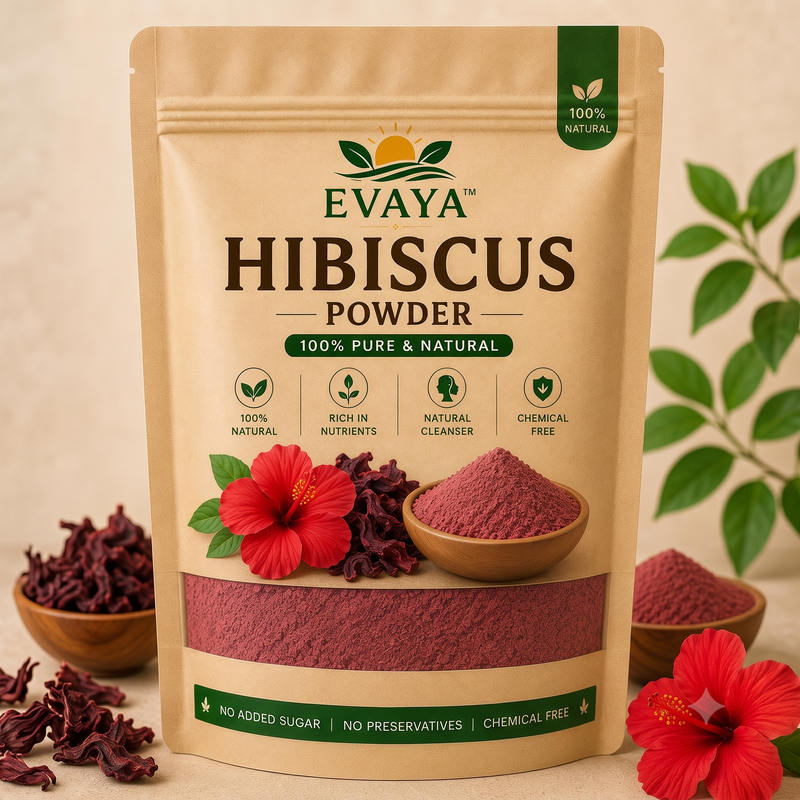 Evaya Pure Organic Hibiscus Powder – Natural Hair Mask & Scalp Cleanser