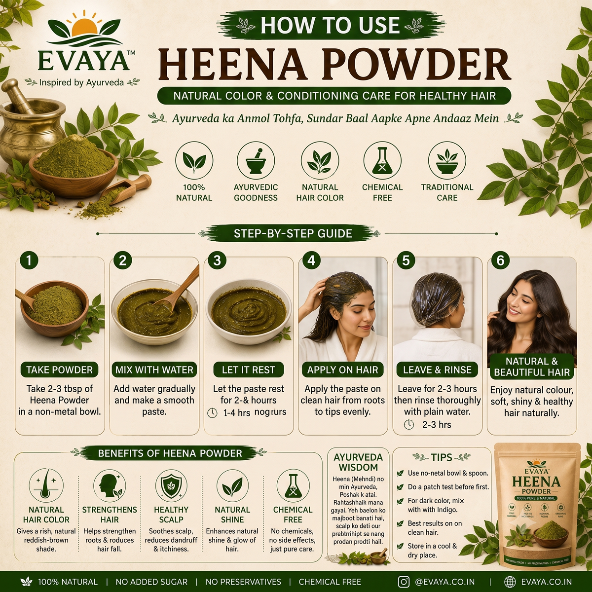Evaya Pure Herbal Heena Powder – Natural Hair Conditioner & Color