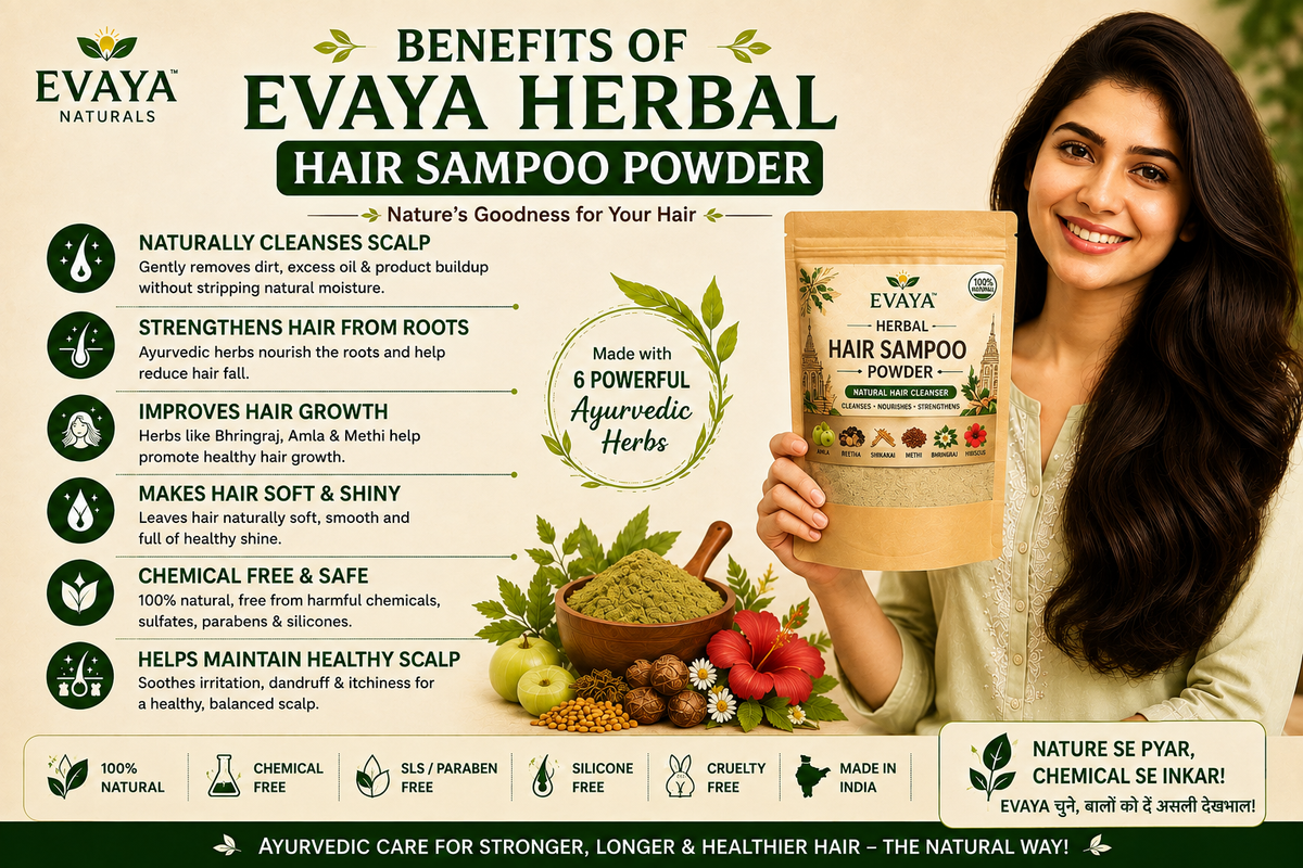 Evaya Natural Herbal Hair Sampoo Amla, Reetha, Shikakai, Bhringraj, Hibiscus & Methi (235 g)