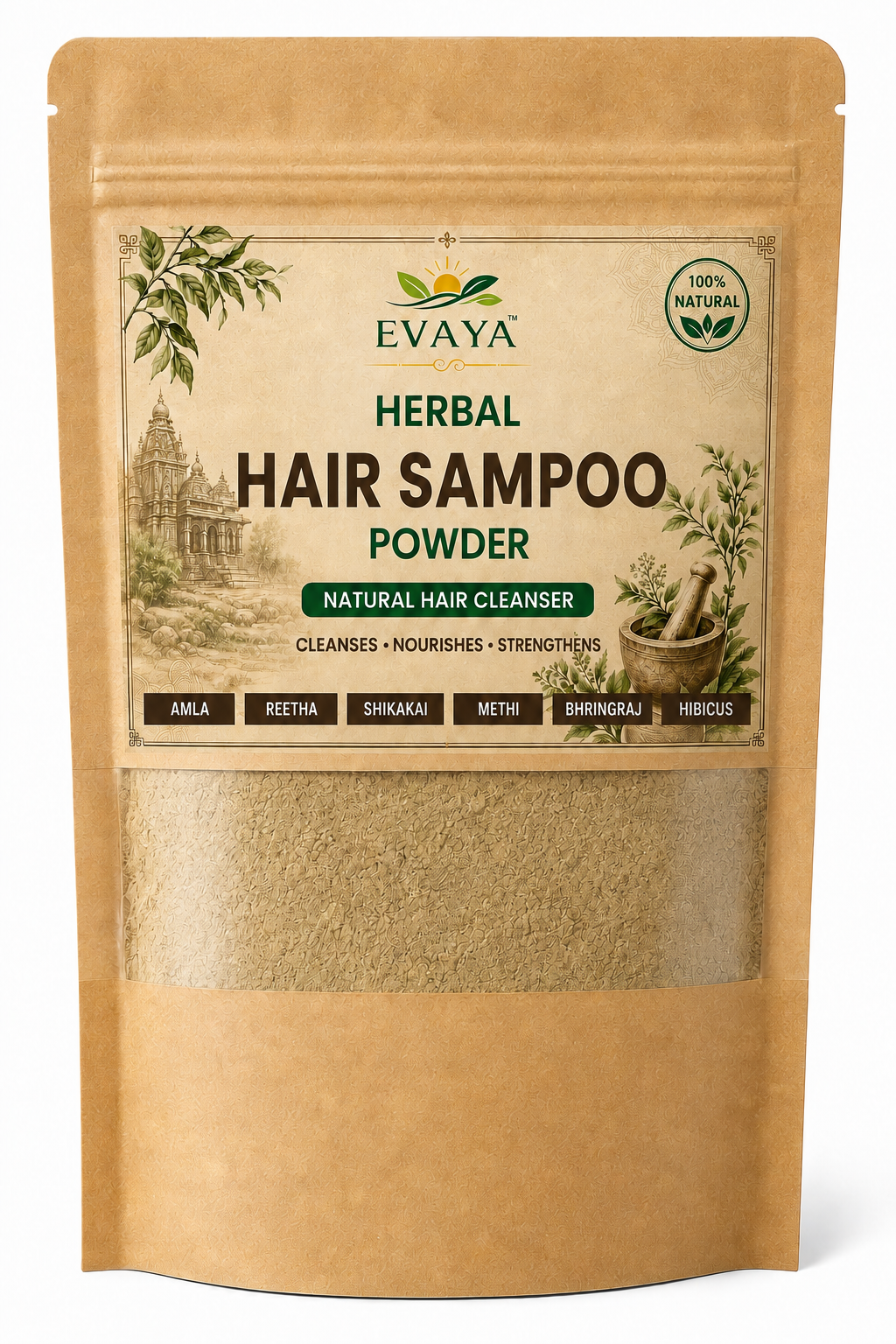Evaya Natural Herbal Hair Sampoo Amla, Reetha, Shikakai, Bhringraj, Hibiscus & Methi (235 g)