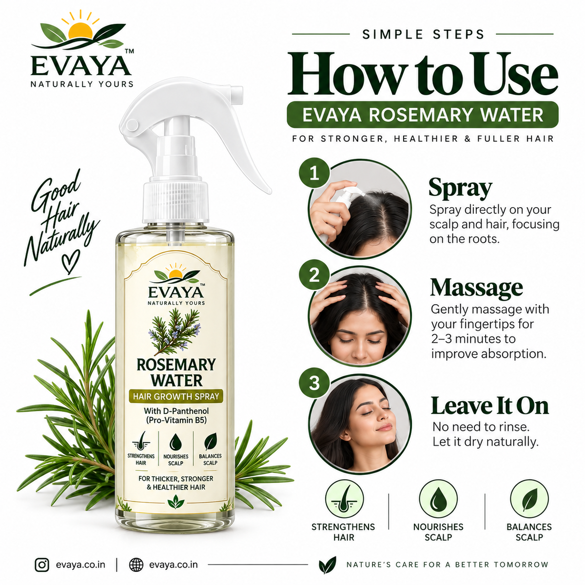 Evaya Rosemary Hair Growth Spray for Fuller, Thicker Hair | Advanced Hair Styler (250 ml)