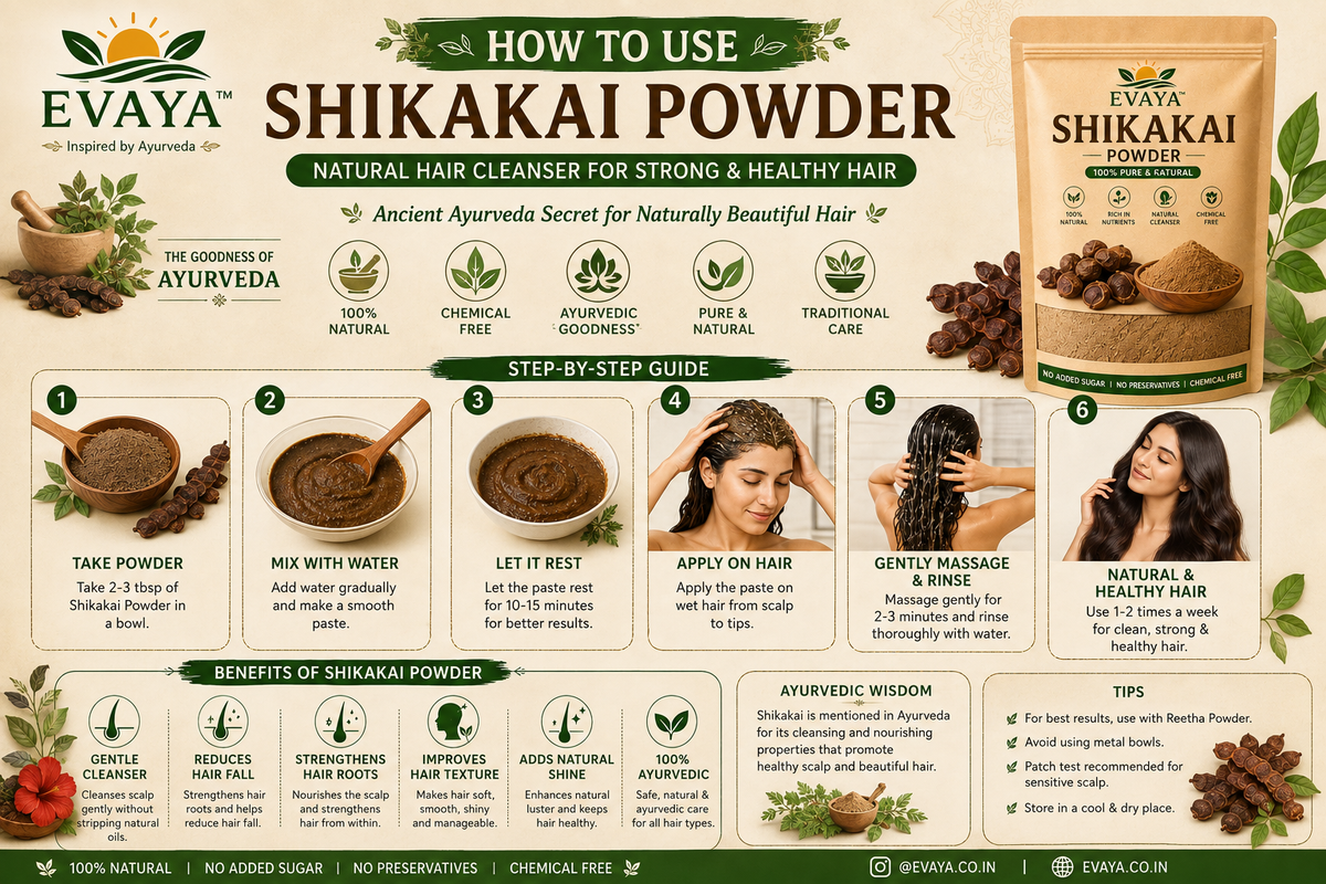 Evaya Pure Organic Shikakai Powder – Chemical Free Natural Hair Cleanser